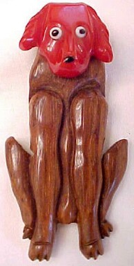 BP202 wood/red bakelite sitting dog pin